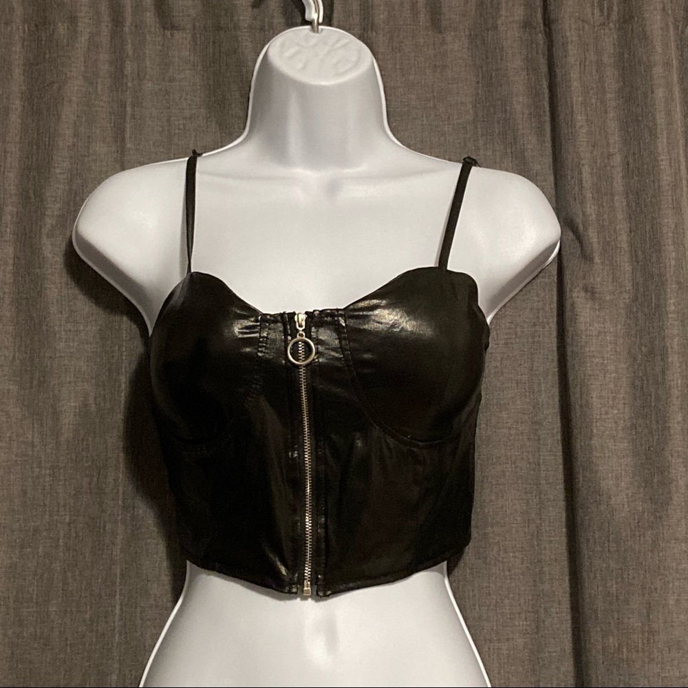 Zipper leather bustier